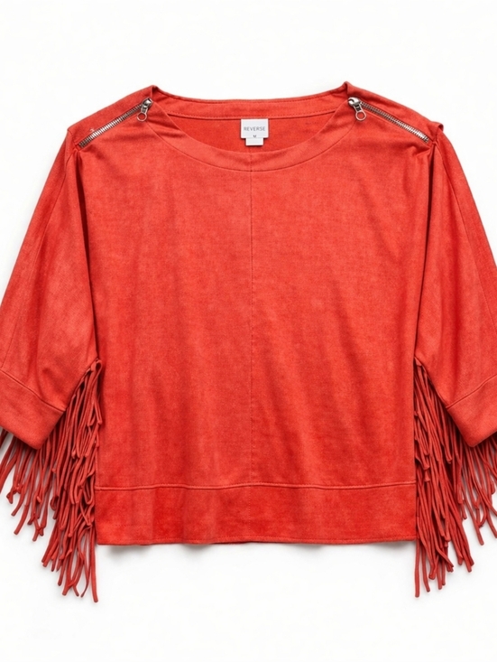 Chico's Tops - Chico’s Fringe Suede Feel Blouse Top Red Size 0 Soft Boho Western Festival